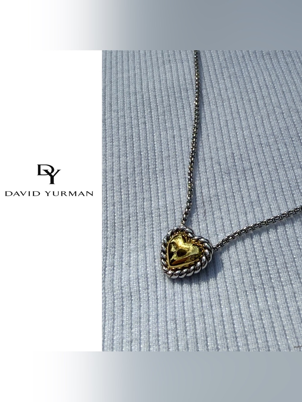 Cable cookie classic heart necklace in sterling sliver and 18k yellow gold